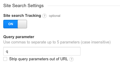 site search tracking settings