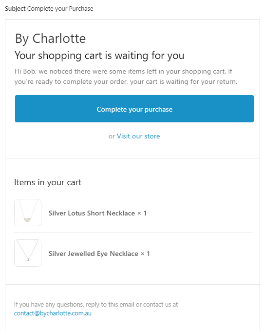 shopping cart abandonment email example