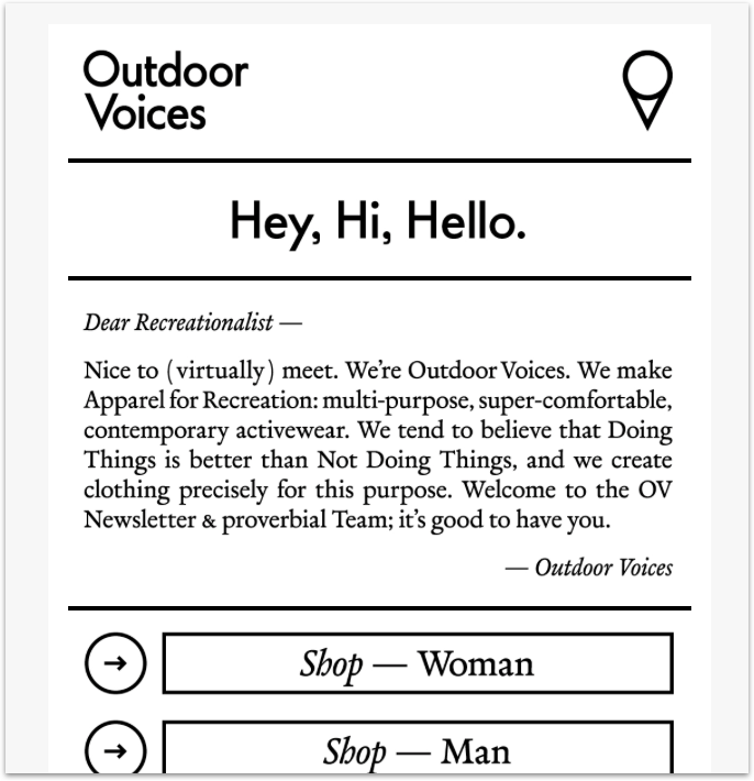 Outdoor Voices Welcome Email