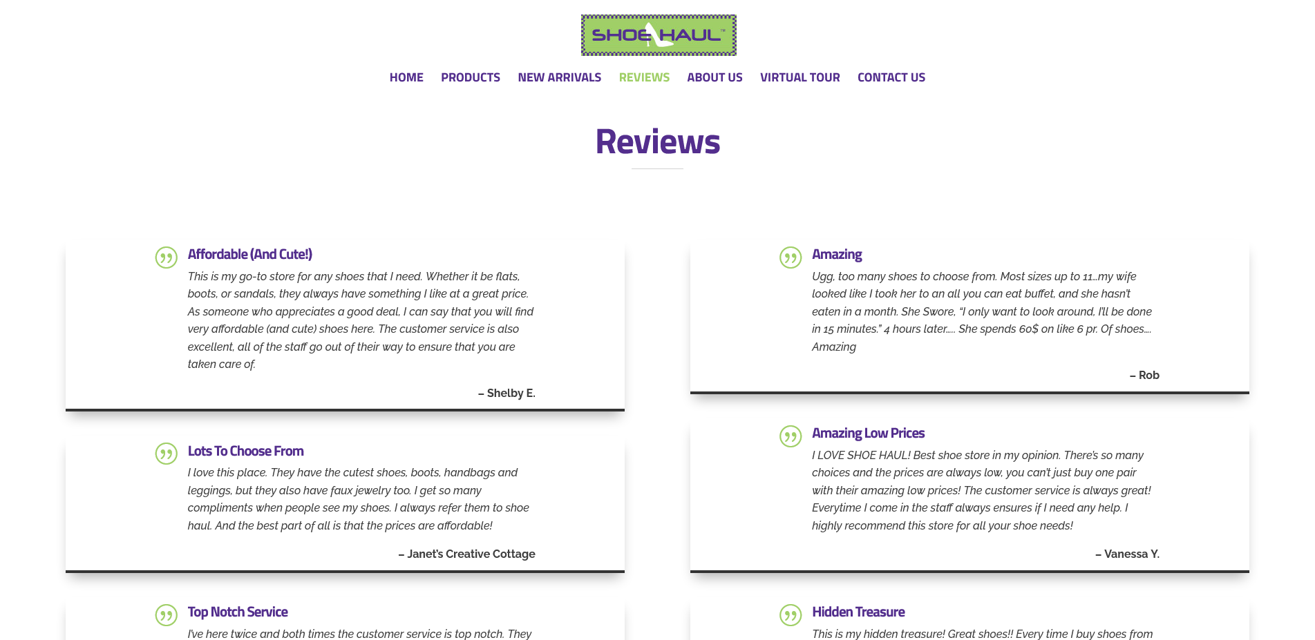 Shoe Website Design Reviews