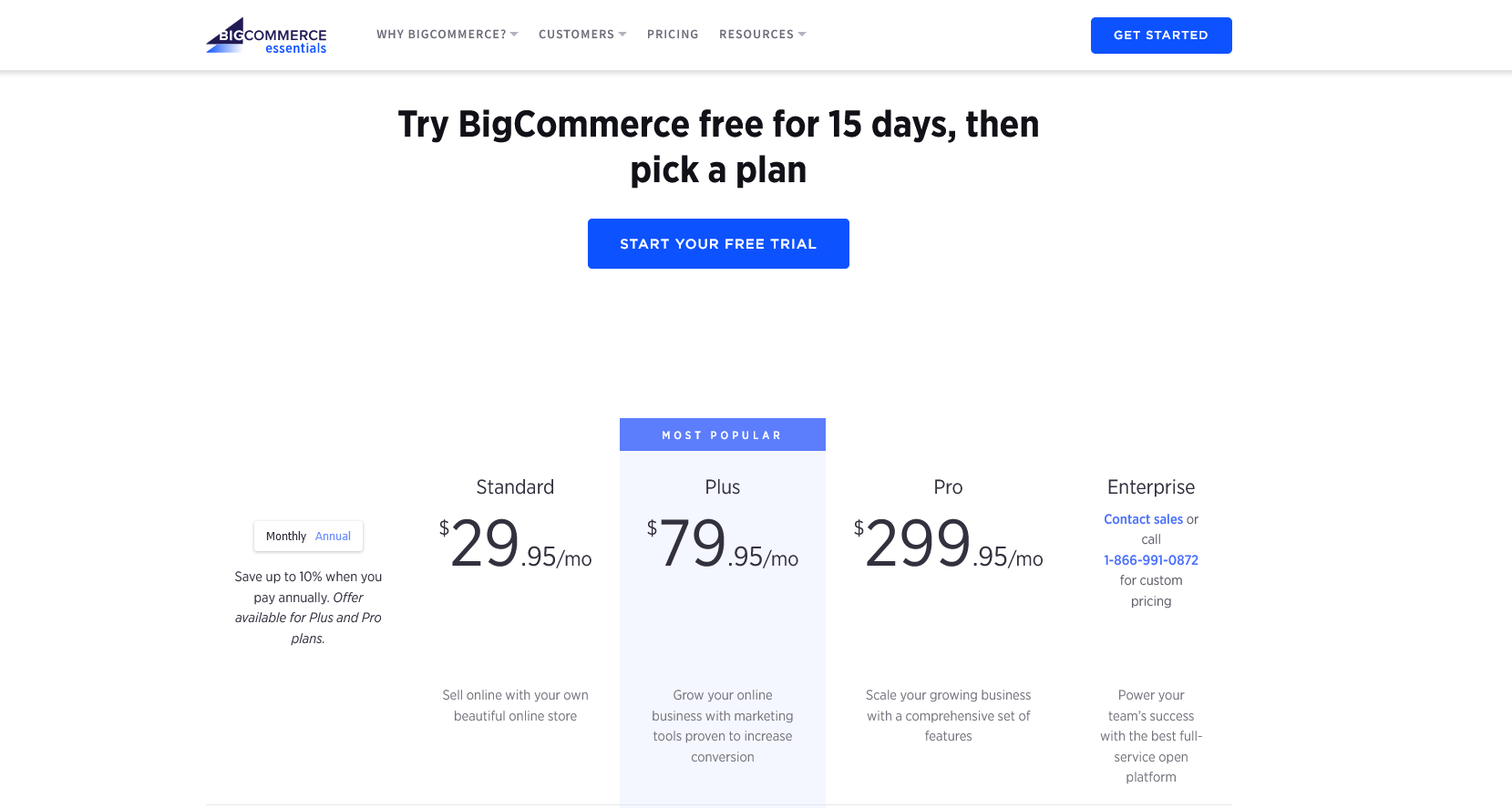 Shopify vs BigCommerce Pricing BC