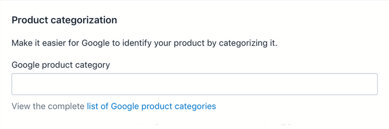 Google Product Categories in Shopify