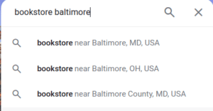Google Maps suggestions showing local keywords